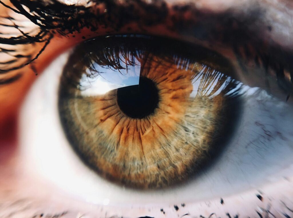 Close-up of eyes enhanced by limbal ring lenses for looksmaxxing